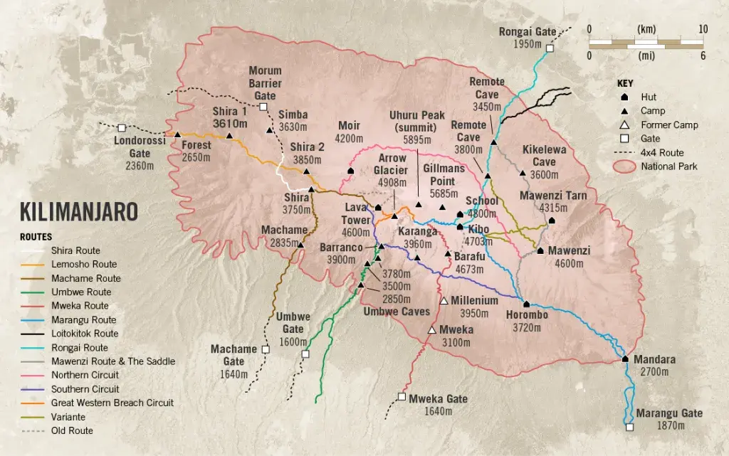 Mount Kilimanjaro Map and Routes