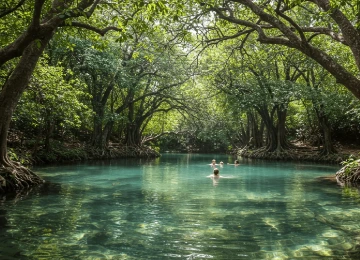 Crystal-clear natural pool at Chemka Hot Springs in Tanzania.
