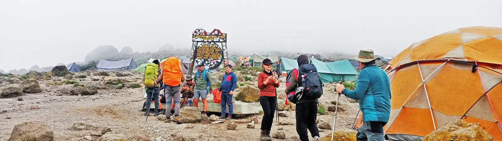 Scenic arrival at Karanga Valley Camp on the successful 8-day Lemosho route trek.