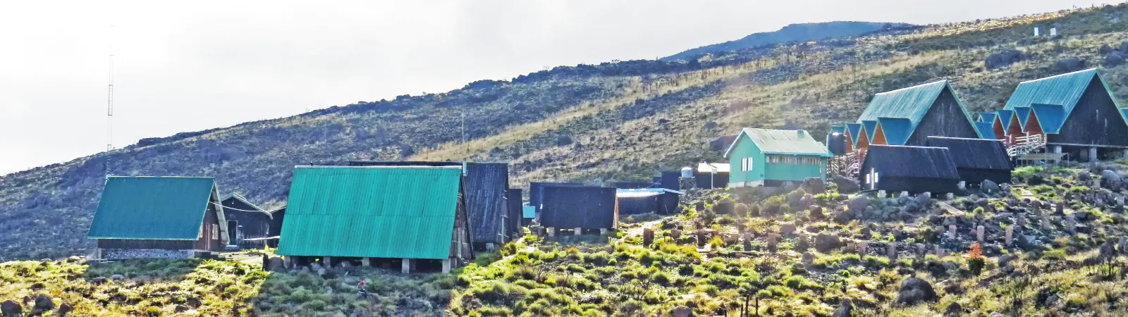 Horombo Hut camp on Mount Kilimanjaro offers lodging along the Marangu route, which is the shortest 5-day trek.