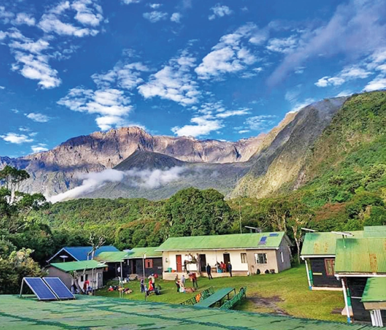 View of Meru Mountain, located in Arusha National Park, Tanzania.